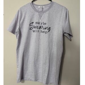 Handmade Maybe Swearing Will Help Graphic T-Shirt Heather Grey Cotton Size M NEW